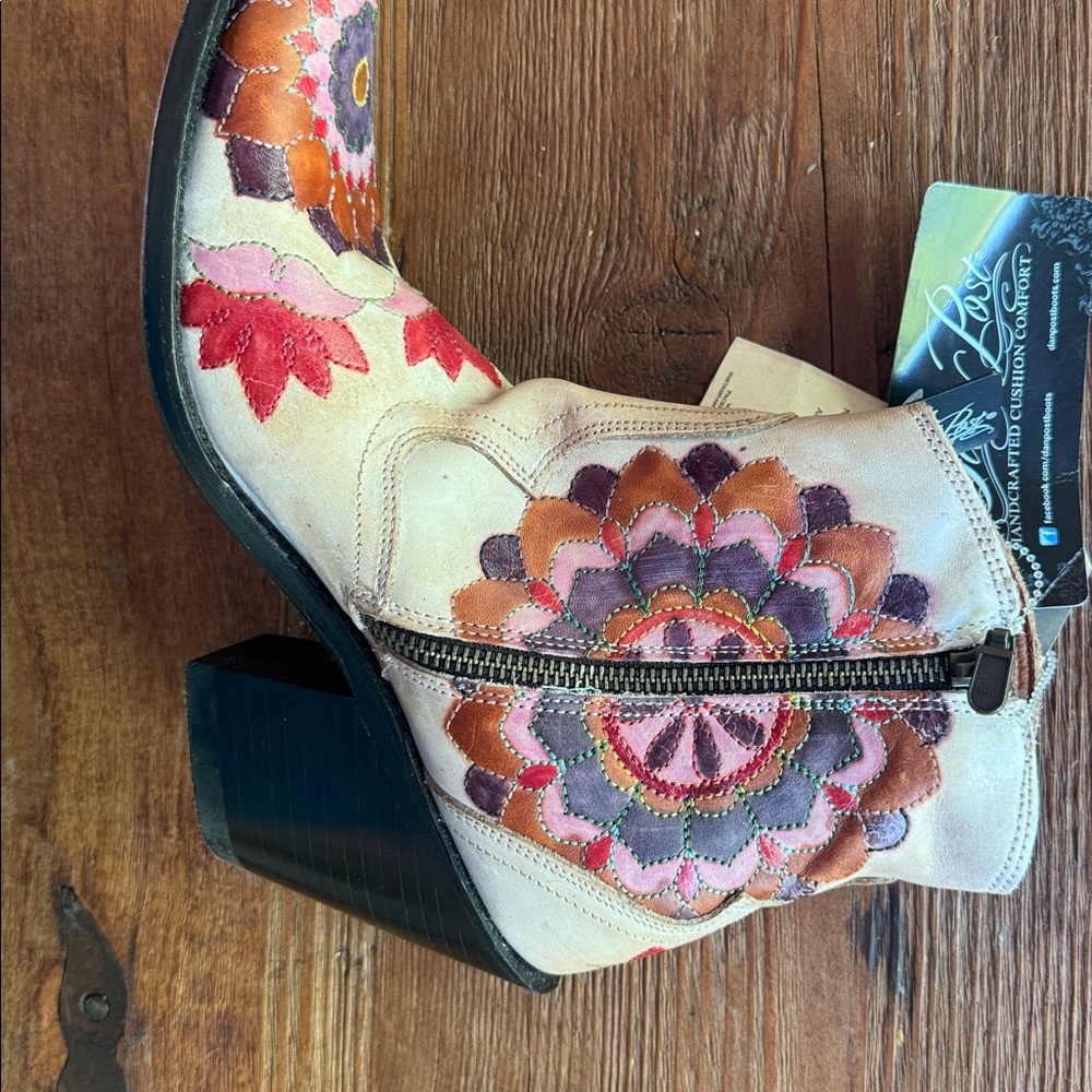 Dan Post Pink Leather Western Embroidered Ankle Boots - Picture 8 of 10